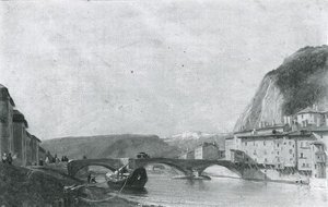 L'ancien pont de pierre de Grenoble en 1834