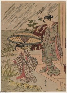 Picking Iris In The Rain — Suzuki Harunobu
