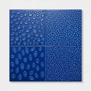 Quadripartite Resonance: Indigo Echoes On Embossed Cobalt Plains Of Memory — Laurent Fabre, Neo-abstract Art (modern Abstract Compositions)