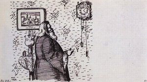 The Priest Near The Clock — Boris Mikhailovich Kustodiev