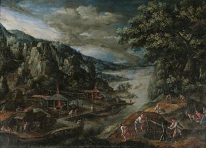 River Landscape With Iron Mining Scene — Marten Van Valckenborch