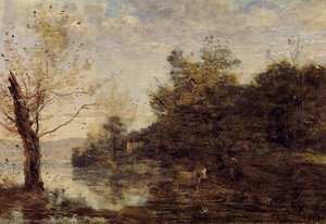 Cowherd By The Water — Jean-baptiste-camille Corot, Realism