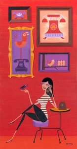 Birds On Phone — Josh Agle (shag)
