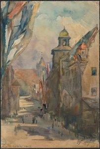 The Rathaus And Burgstrasse Festively Decorated With Flags — Georg Friedrich Šmit