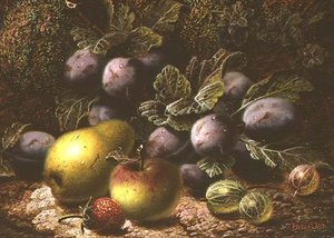 Still Life With Plums, Gooseberries, Apple, Pear — Oliver Clare
