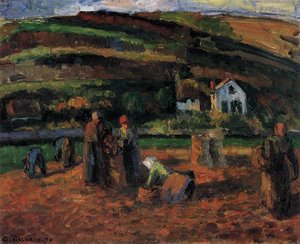 The Potato Harvest — Camille Pissarro, Impressionism