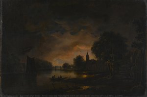 River View by Moonlight, Aert van der Neer (manner of), c. 1850 - c. 1875