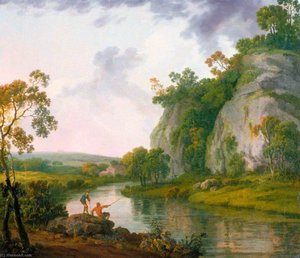 Landschaft Mit Zwei Jungen Beim Angeln — George Barrett Der Ältere, Romantic Landscape Painting
