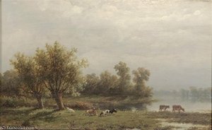 Cattle By A River — Anthonie Jacobus Van Wijngaerdt