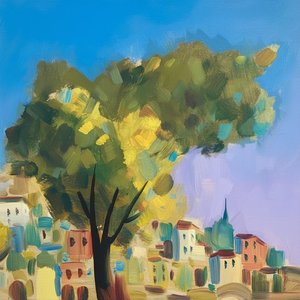 Ethereal Canopy Over Silent Architecture: A Meditative Study in Impasto and Light