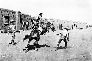 Mexican Vaqueros Breaking A Bronc — Frederic Remington