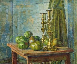 Brass Candlesticks And Pears — Evan Walters