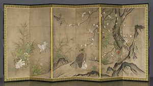 Birds And Flowers In A Landscape — Tosatsu Hagetsu, Muromachi Period