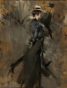 Lady Wearing A Straw Bonnet (morning Promenade) — Giovanni Boldini