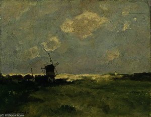 A Windmill In The Dunes — Jan Weissenbruch, Impressionism