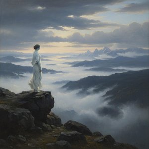 Ethereal Vigil At The Infinite Threshold — Jacques Villedieu, Romanticism (sublime Landscape)