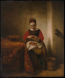 Young Woman Peeling Apples — Nicolaes Maes, Baroque Painting