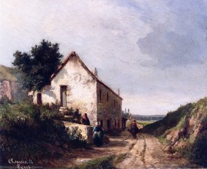 House By A Country Road With Figures — Camille Pissarro