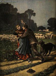 Shepherdess defended by her dog