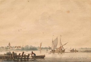 Fishermen On The River Lek, The Village Of Lexmond Beyond
