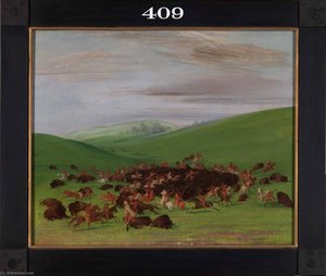 Buffalo Chase, A Surround By The Hidatsa — George Catlin