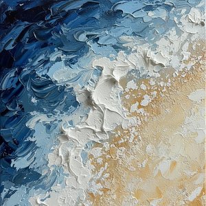 Vergängliche Gezeiten Von Ocker Und Tiefem Zerulean In Skulpturalem Impasto-relief — David Moreau, Zeitgenössisch Abstrakt