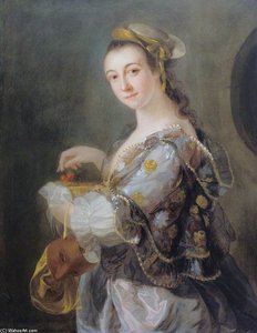 Portrait Of A Lady With A Mask And Cherries — Benjamin Wilson