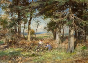 Firwood With Children Picking Brambles — William Stewart Macgeorge