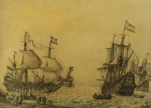 The Dutch Ship 'oosterwijk' Under Sail Near The Shore, In Two Positions — Willem Van De Velde Der Ältere, Dutch Golden Age