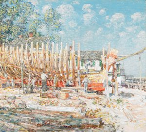 Building The Schooner, Provincetown — Frederick Childe Hassam