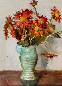 Asters In A Green Vase — Rose Mead