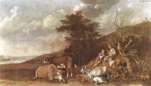 Landscape With Shepherdess And Shepherd Playing Flute — Paulus Potter, Dutch Golden Age