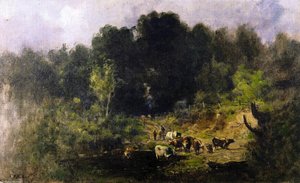 Cattle On The Road Aro' The Ridge Near Queens — Charles Henry Miller