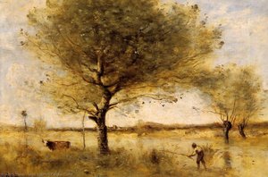 Pond With A Large Tree — Jean-baptiste-camille Corot, Realism