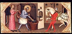 DEUX SCENES DE LA LEGENDE DE SAINT ELOI L'EPISODE DU DIABLE MOUCHE ET CELUI DU CHEVAL FERRE