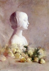 Still Life With Bust And White Roses — Soren Emil Carlsen