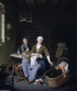 Interior With A Mother Attending Her Children — Willem Van Mieris
