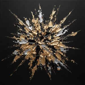 Celestial Fracture: A Monumental Radial Burst Of Sculptural Gold And Silver Impasto — David Moreau, Plaster & Texture Art