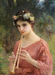 A Young Woman Playing An Aulos (or The Double Flute) — Charles Amable Lenoir