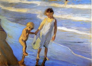 Valencia, Two Little Girls On A Beach — Joaquín Sorolla Y Bastida, Impressionist Realism