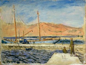 The Harbour At Eleusis A Typical Greek Sailing Ship Bringing United Nations Relief And Rehabilitation Administration Supplies To Greece — Carel Victor Morlais Weight