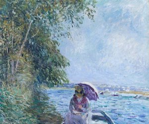 On The Boat Near Veneux Sun — Alfred Sisley