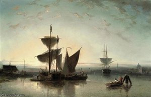 Shipping On A Calm Near A Harbour — Nicolaas Riegen