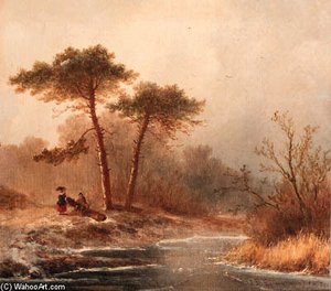 A Winter Landscape With Woodgatherer And A Sportsman — Johannes Franciscus Hoppenbrouwers, Dutch Golden Age
