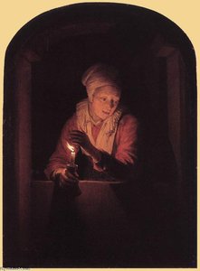 Old Woman With A Candle — Gerrit Dou, Baroque Painting