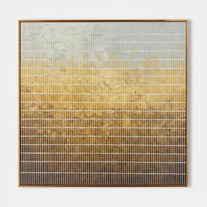 Golden Stratification Of Light Through A Rhythmic Veil Of Ethereal White Lines — David Moreau, Plaster & Texture Art