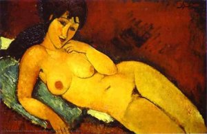 Nude On A Blue Cushion — Amedeo Clemente Modigliani, Expressionism