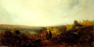 A Cornfield With Figures In Sunlight — Peter De Wint
