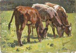 Three Cows Grazing In A Field — Gunning King