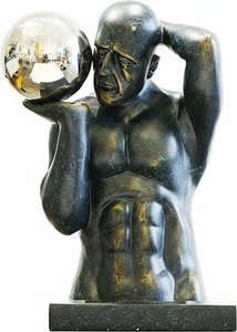 Contemplative Male Torso Sculpture – Bronze & Marble Finish, Neoclassical